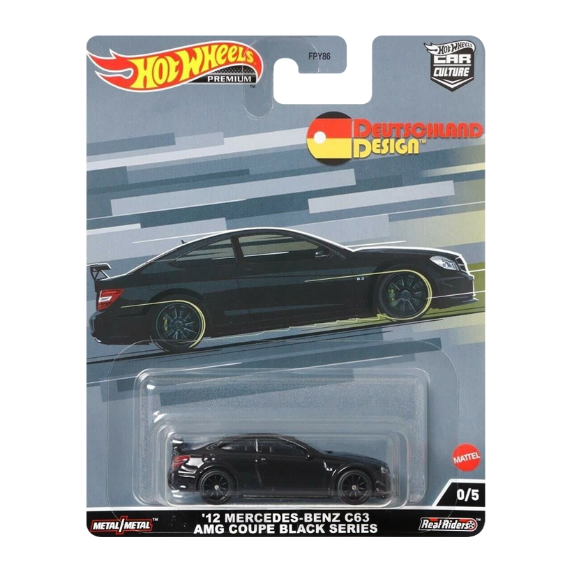 Машинка Premium Hot Wheels '12 Mercedes-Benz C63 AMG Coupe Black Series Chase Deutschland Design 1:64 HCJ97 Black - Retromagaz
