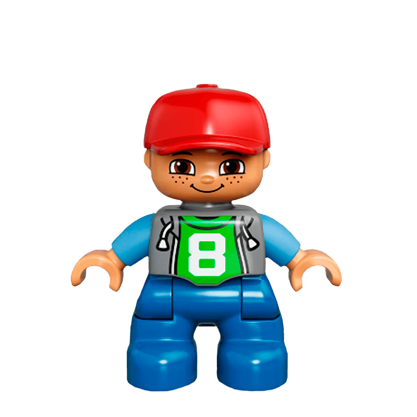 Фигурка Lego Boy Blue Legs Light Bluish Grey Top Duplo 47205pb026 Б/У - Retromagaz