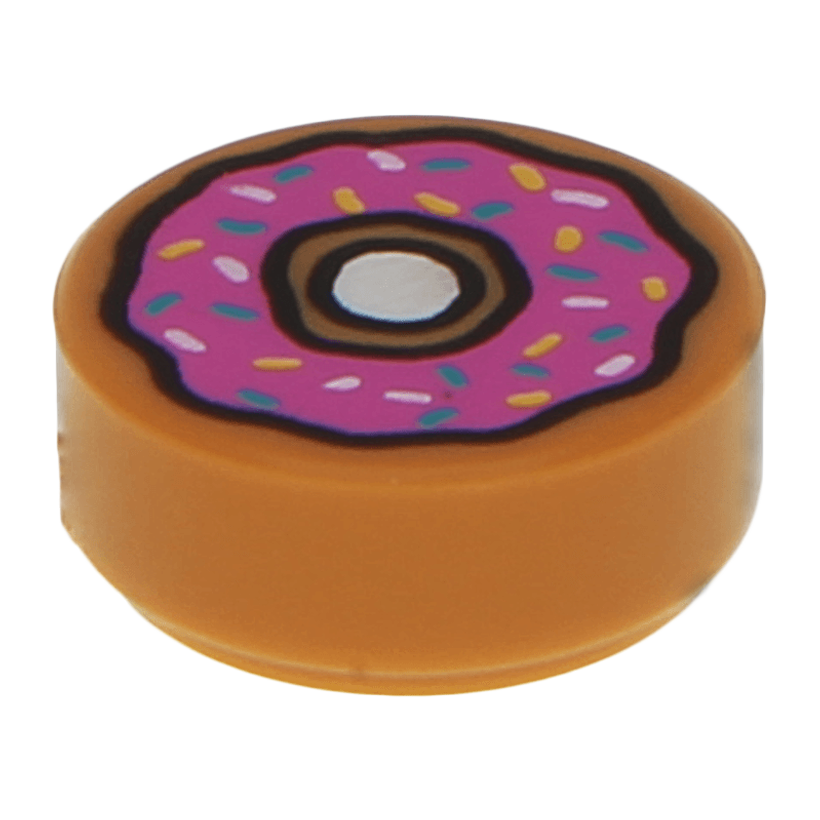 Плитка 4шт Lego Кругла Декоративна Donut Doughnut Dark Pink Frosting and Sprinkles 1 x 1 98138pb021 6064377 6117405 6315329 Medium Nougat Б/У - Retromagaz