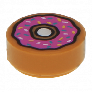 Плитка Lego Кругла Декоративна Donut Doughnut Dark Pink Frosting and Sprinkles 1 x 1 98138pb021 6064377 6117405 6315329 Medium Nougat 4шт Б/У