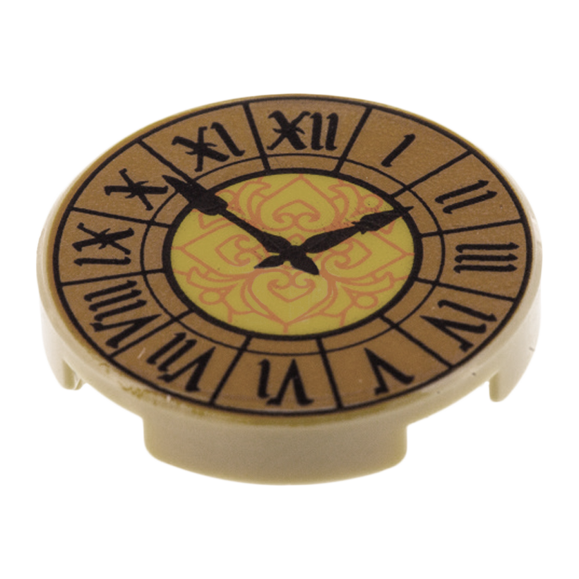 Плитка Lego Кругла Декоративна Tile Round Clock with Roman Numerals Ornate Pattern 2 x 2 14769pb211 6214451 Tan Б/У - Retromagaz