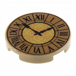 Плитка Lego Круглая Декоративная Bottom Stud Holder with Clock with Roman Numerals Ornate Pattern 2 x 2 14769pb211 6214451 Tan Б/У