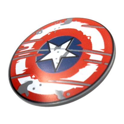 Оружие Lego Щит Circular Convex Face with Red and White Rings and Captain America Star Scratched Weathered 75902pb21 6350346 Dark Bluish Grey Б/У - Retromagaz