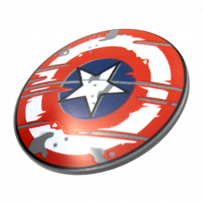 Зброя Lego Щит Circular Convex Face with Red and White Rings and Captain America Star Scratched Weathered 75902pb21 6350346 Dark Bluish Grey Б/У - Retromagaz