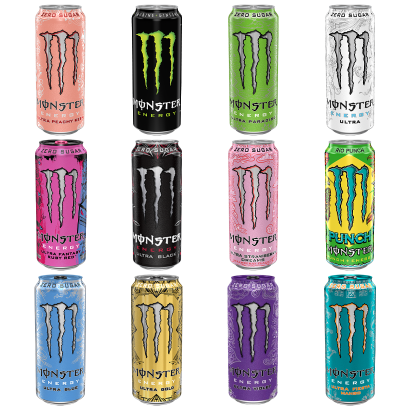 Набір Тахікардія (Monster Energy Ruby Red + Strawberry Dreams + Black + White + Blue + Paradise + Peachy Keen + Violet + Juice Rio Punch + Fiesta Mango + Gold Pineapple + Classic Original) - Retromagaz