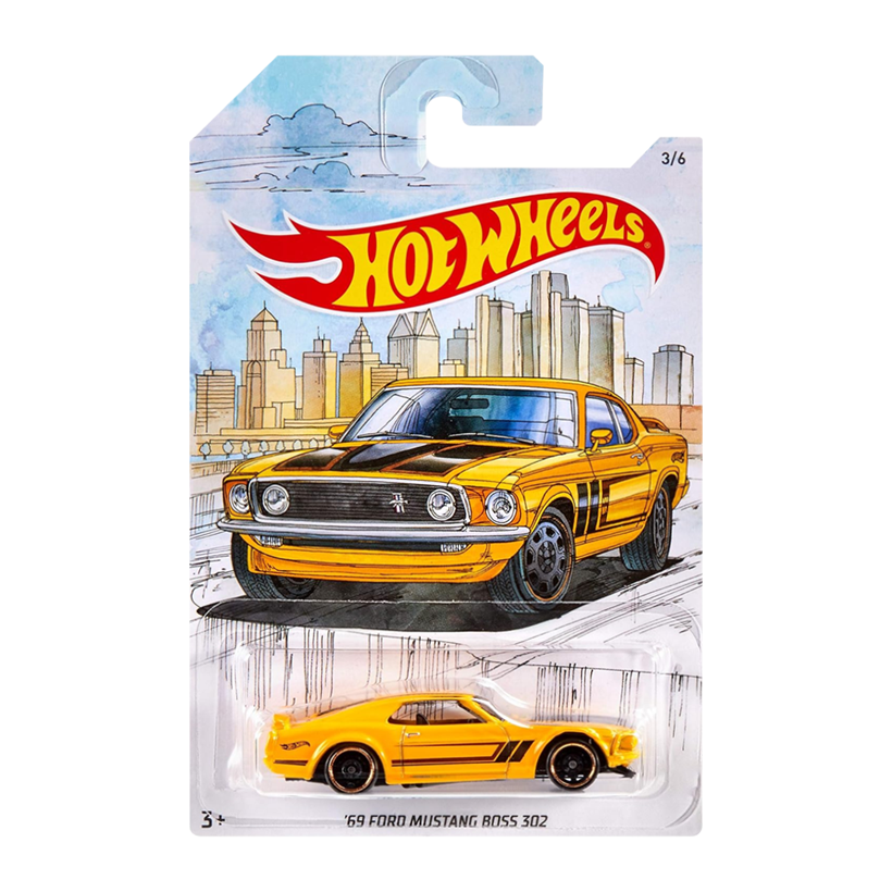 Тематическая Машинка Hot Wheels '69 Ford Mustang Boss 302 Detroit Muscle 1:64 FYY10 Yellow - Retromagaz
