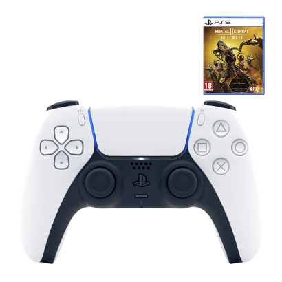 Набір Геймпад Бездротовий Sony PlayStation 5 DualSense White Новий  + Гра Mortal Kombat 11 Ultimate Edition Російські Субтитри - Retromagaz