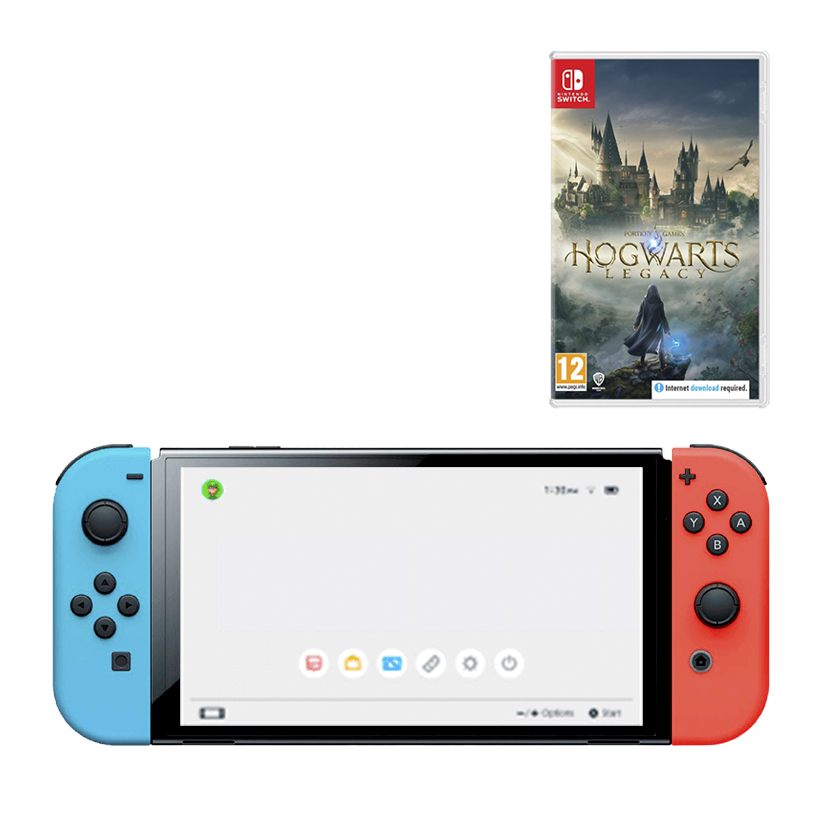Набір Консоль Nintendo Switch OLED Model HEG-001 64GB Blue Red Новий  + Гра Hogwarts Legacy Російські Субтитри - Retromagaz