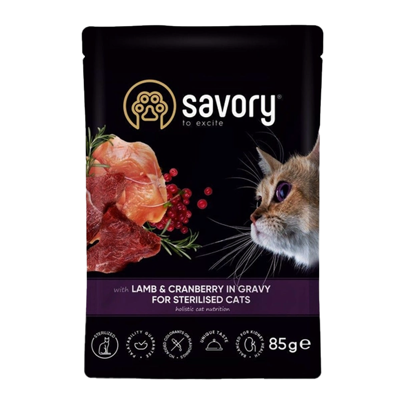 Влажный Корм для Кошек Cтерилизованных Savory Ягненок и Клюква 85g - Retromagaz