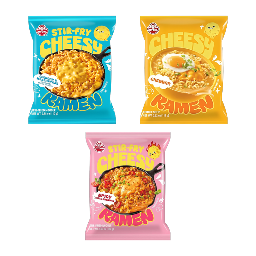 Набор Лапша Ottogi Stir Fry Рамьон с Сыром Чеддер и Маскарпоне 110g  + Cheesy Рамьон с Сыром Чеддер + Stir Fry Рамьон с Чили и Сыром Чеддер - Retromagaz