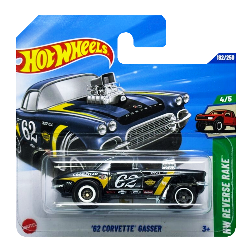 Машинка Базовая Hot Wheels '62 Corvette Gasser Super Treasure Hunt STH Reverse Rake 1:64 JBC43 Black - Retromagaz