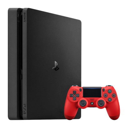 Консоль Sony PlayStation 4 Slim 500GB Black Б/У Хороший + Геймпад Беспроводной Sony PlayStation 4 DualShock 4 Version 2 Magma Red Б/У Хороший - Retromagaz