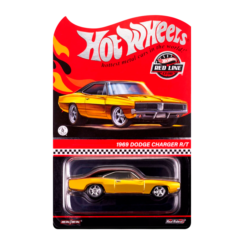 Машинка Premium Hot Wheels 1969 Dodge Charger R/T Red Line Club RLC 1:64 HNL23 Yellow - Retromagaz