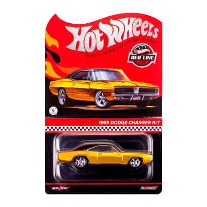 Машинка Premium Hot Wheels 1969 Dodge Charger R/T Red Line Club RLC 1:64 HNL23 Yellow - Retromagaz
