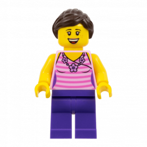 Фигурка Lego People 973pb1978 Female Dark Pink Striped Top City twn288 1 Б/У