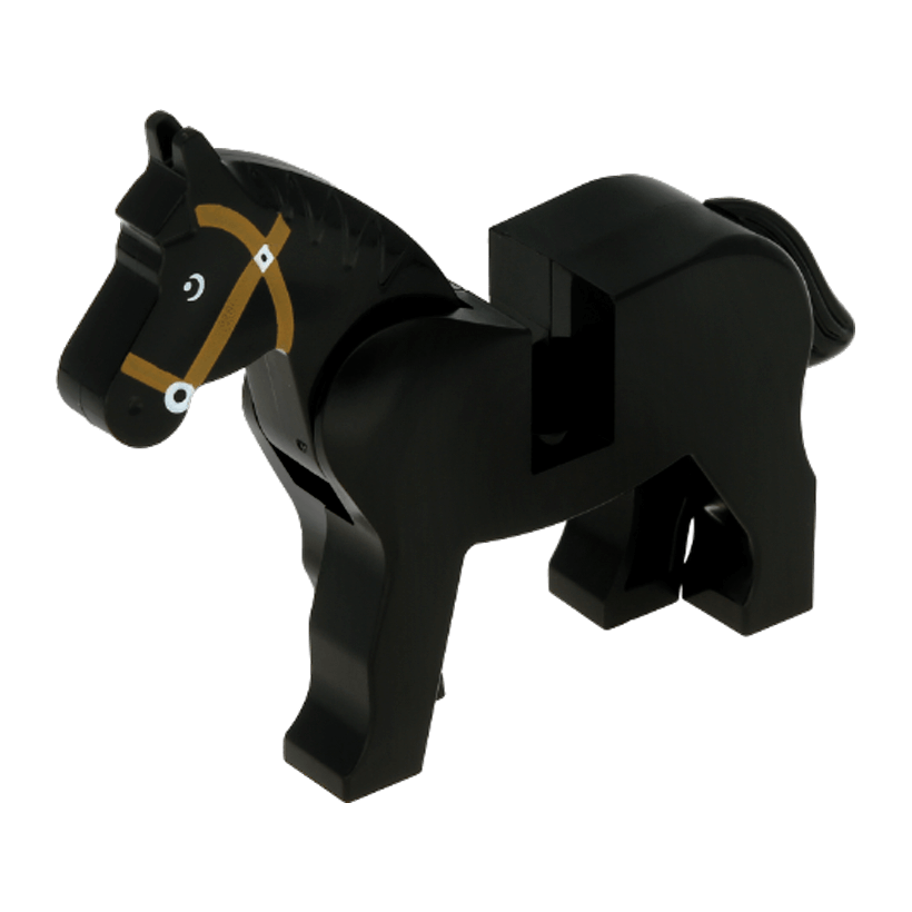 Фигурка Lego Земля Horse with Black and White Eyes White Pupils and Medium Nougat Bridle Animals 4493c01pb07 4587388 Black Б/У - Retromagaz