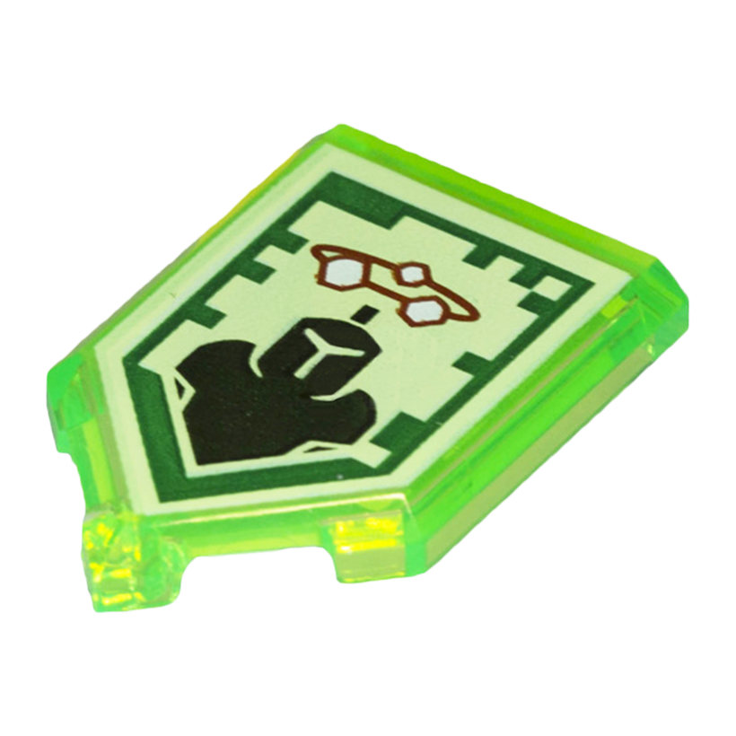 Плитка 4шт Lego Модифікована Декоративна Pentagonal with Nexo Power Shield Pattern Stone Stun 2 x 3 22385pb046 6133342 Trans-Bright Green Б/У - Retromagaz