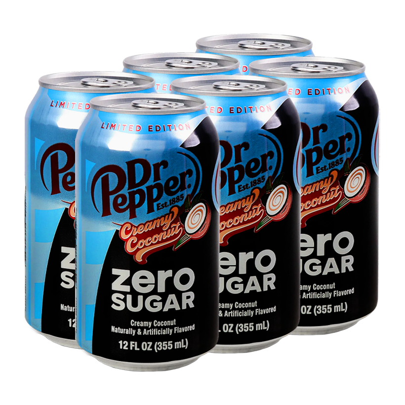 Набір Напій Dr Pepper 6шт Creamy Coconut Limited Edition Zero Sugar 355ml - Retromagaz