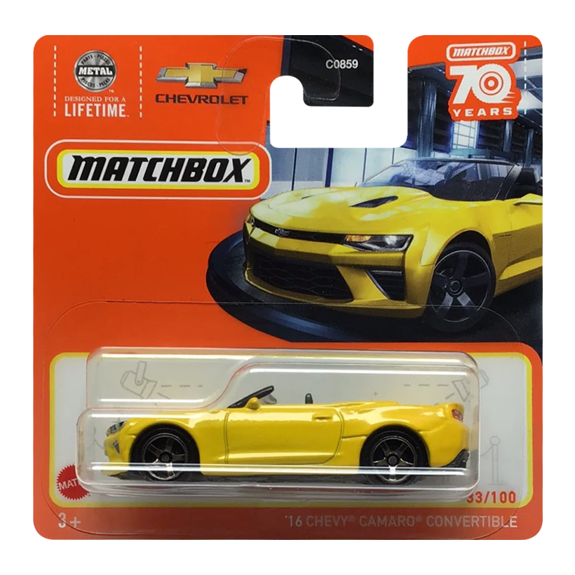 Машинка Велике Місто Matchbox '16 Chevy Camaro Convertible Showroom 1:64 HLD41 Yellow - Retromagaz