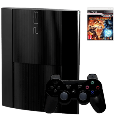 Набір Консоль Sony PlayStation 3 Super Slim 500GB Black Б/У  + Гра Mortal Kombat Англійська Версія - Retromagaz
