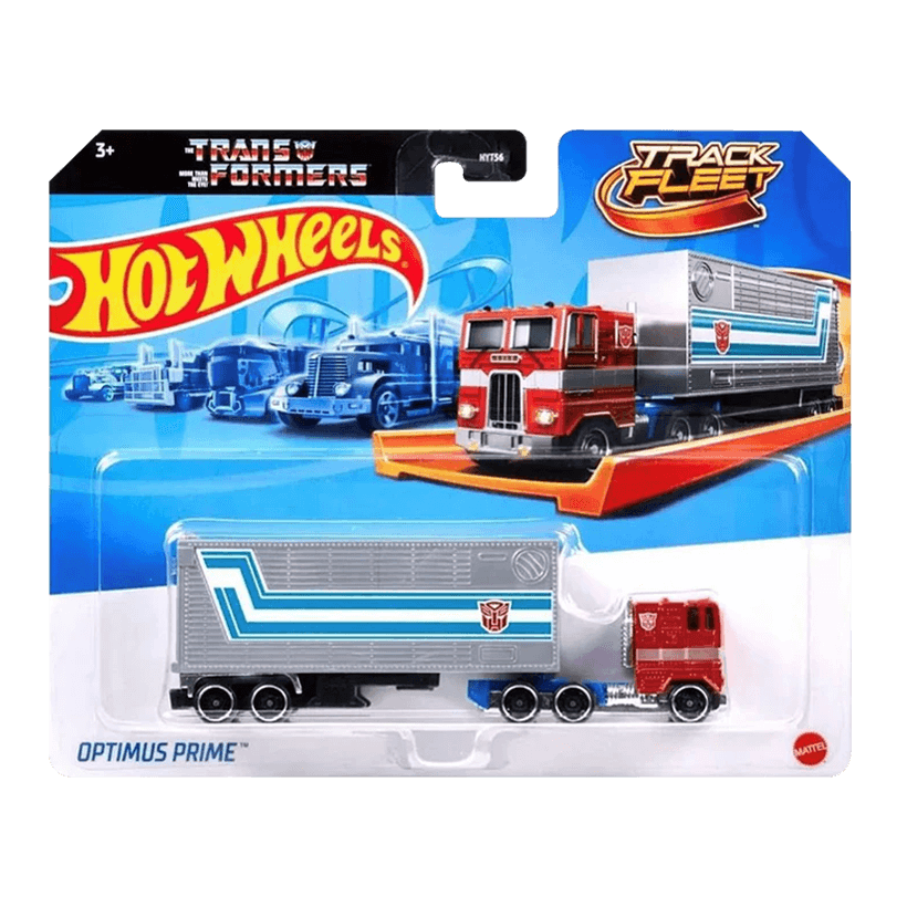 Машинка Базовая Hot Wheels Optimus Prime T7 Transformers и Транспортер Track Fleet 1:64 HXH02/JFF66 Red - Retromagaz
