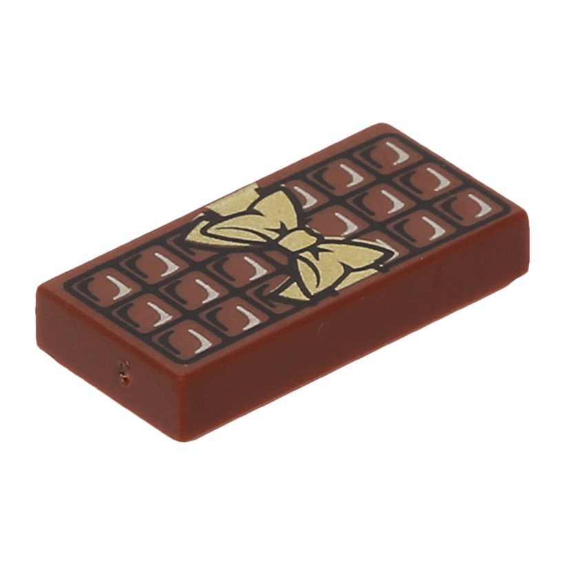 Плитка 2шт Lego Декоративна with Groove with Candy Bar Chocolate Blocks and Gold Bow Pattern 1 x 2 3069bpb0440 6139435 Reddish Brown Б/У - Retromagaz