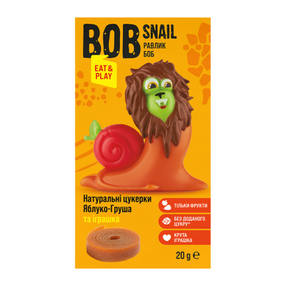 Набір Bob Snail Натуральні Фруктові Цукерки Яблуко-Груша та Іграшка 20g - Retromagaz