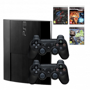 Набір для Двох: Консоль PlayStation 3 Super Slim 500GB Black Б/У + Геймпад RMC Новий + LittleBigPlanet 2 + Mortal Kombat + Gran Turismo 5