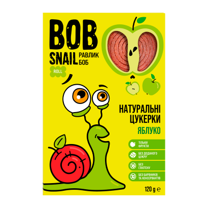 Конфеты Натуральные Bob Snail Яблочные 120g - Retromagaz