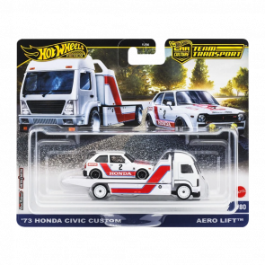 Машинка Premium 2шт Hot Wheels '73 Honda Civic Custom та Aero Lift Team Transport 1:64 JBM36 White - Retromagaz
