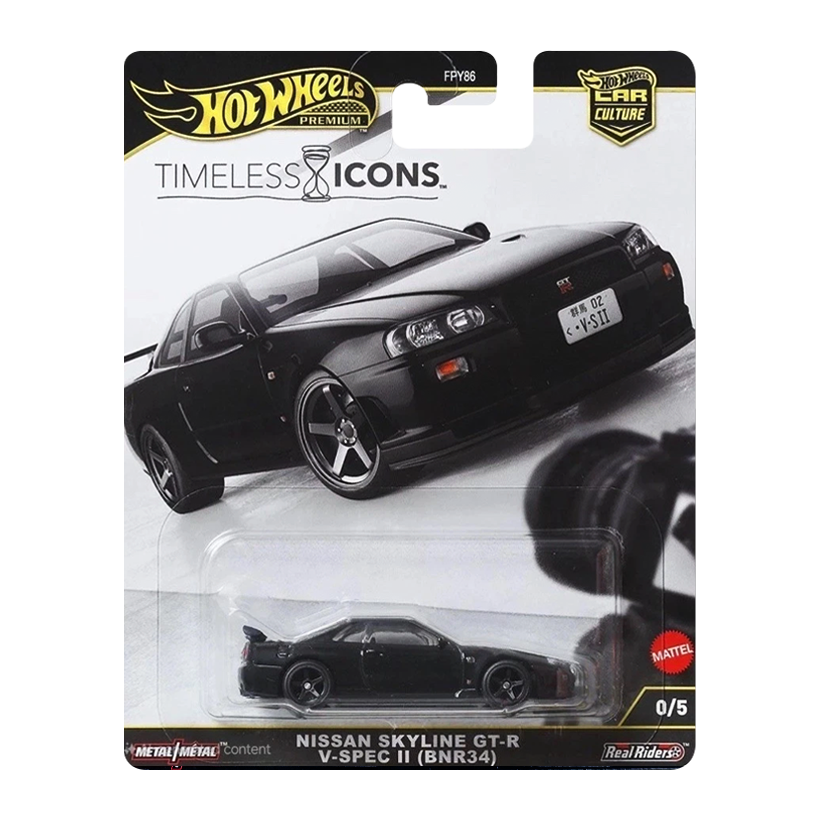 Машинка Premium Hot Wheels Nissan Skyline GT-R V·Spec II (BNR34) Chase Timeless Icons 1:64 JBK94 Black - Retromagaz