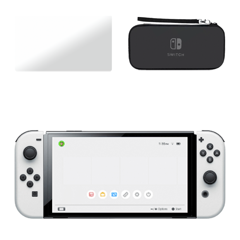 Набір Консоль Nintendo Switch OLED Model HEG-001 64GB White Новий  + Захисне Скло RMC Trans-Clear + Чохол Твердий Black - Retromagaz