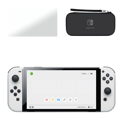 Набор Консоль Nintendo Switch OLED Model HEG-001 64GB White Новый  + Чехол Твердый Black + Защитное Стекло - Retromagaz