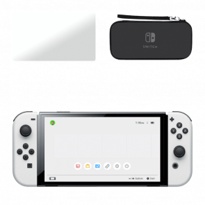Набор Консоль Nintendo Switch OLED Model HEG-001 64GB White Новый  + Чехол Твердый Black + Защитное Стекло
