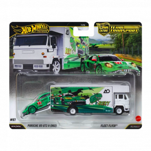 Машинка Premium 2шт Hot Wheels Porsche 911 GT3 R (992) та Fleet Flyer Team Transport 1:64 JHX98 Green - Retromagaz