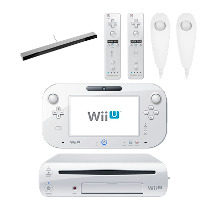 Набір Консоль Nintendo Wii U Модифікована 96GB White + 10 Вбудованих Ігор Б/У  + Сенсор Руху Дротовий RMC Sensor Bar Silver Новий + Контролер Бездротовий  Remote Plus Новий 2шт + Контролер Дротовий  Nunchuk Новий 2шт - Retromagaz