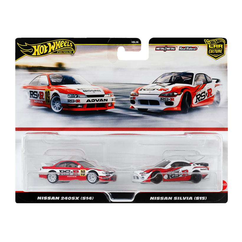 Машинка Premium 2шт Hot Wheels Nissan 240SX (S14) / Silvia (S15) 2-Packs 1:64 HRR84 White - Retromagaz