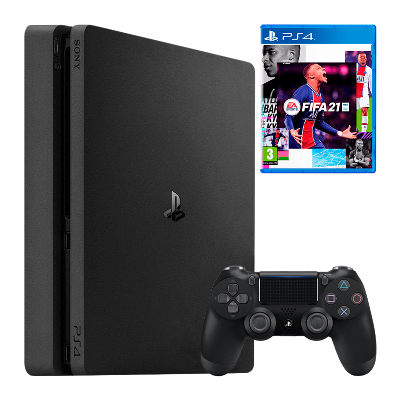Набір Консоль Sony PlayStation 4 Slim 500GB Black Б/У  + Геймпад Бездротовий DualShock 4 Version 2 + Гра FIFA 21 Російська Озвучка - Retromagaz