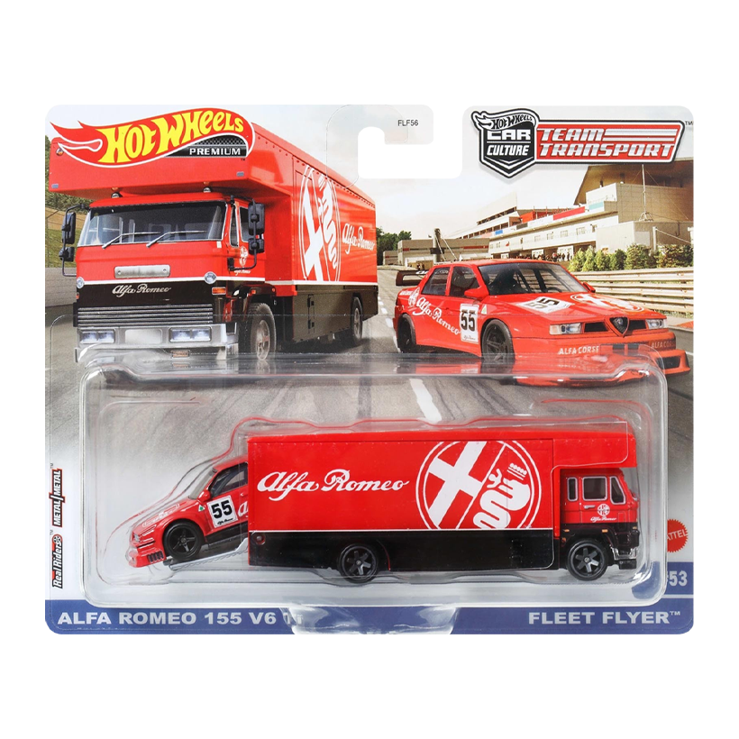 Машинка Premium 2шт Hot Wheels Alfa Romeo 155 V6 TI та Транспортер Fleet Flyer Team Transport 1:64 FLF56/HKF42 Red - Retromagaz