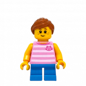 Фигурка Lego People 973pb2339 Girl Bright Pink Striped Top with Cat Head City twn293 Б/У