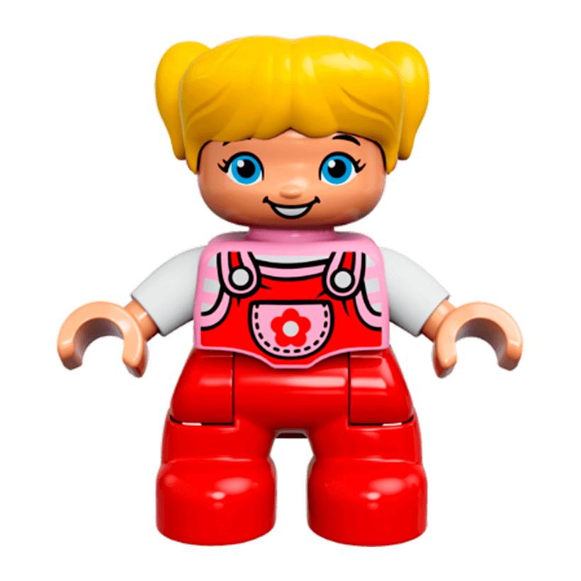 Фигурка Lego Girl Red Legs Bright Pink Top with Flower on Pocket White Arms Yellow Hair Duplo 47205pb053 1 Б/У - Retromagaz