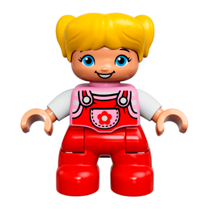 Фигурка Lego Red Legs Bright Pink Top with Flower on Pocket White Arms Yellow Hair Duplo Girl 47205pb053 1 Б/У - Retromagaz