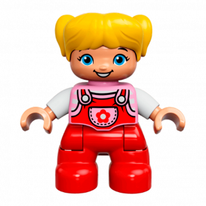 Фигурка Lego Red Legs Bright Pink Top with Flower on Pocket White Arms Yellow Hair Duplo Girl 47205pb053 1 Б/У