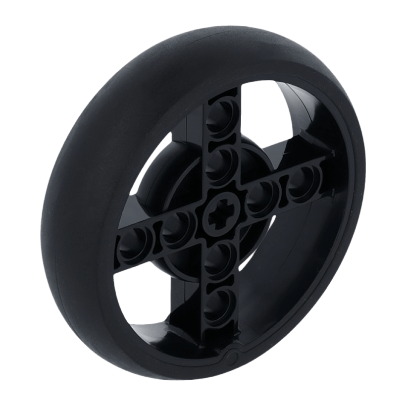 Колесо Lego Збірне Technic Axle Hole and 8 Pin Holes Fixed Rubber Tire 56 x 14 39367pb02 6287602 6460559 Black Б/У - Retromagaz