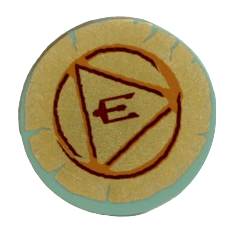 Оружие Lego Щит Circular Flat Face with Dark Orange and Dark Red Circle Triangle 59231pb03 4614332 Sand Green Б/У - Retromagaz