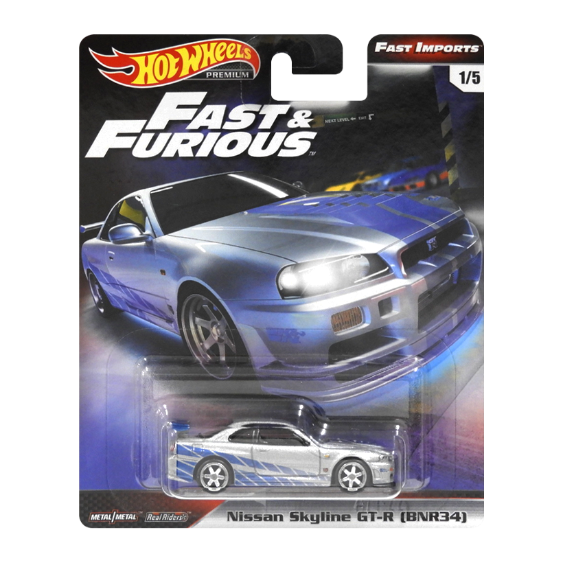 Машинка Premium Hot Wheels Nissan Skyline GT-R (BNR34) Fast & Furious 1:64 GBW78 Silver - Retromagaz