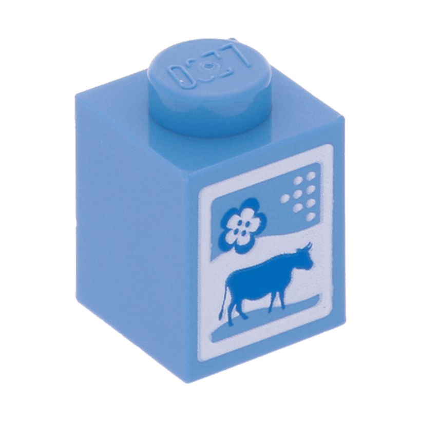 Кубик Lego Обычная Декоративная Cow and Flower Pattern Milk Carton 1 x 1 3005pb016 4619596 Medium Blue Б/У - Retromagaz