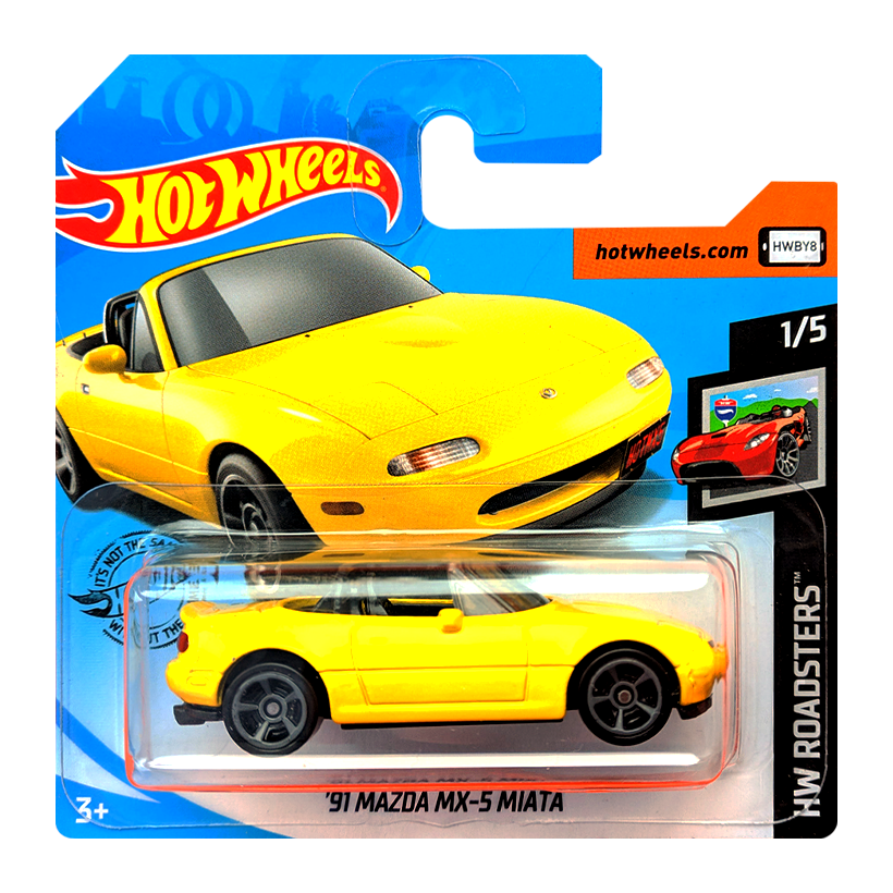 Машинка Базовая Hot Wheels '91 Mazda MX-5 Miata Roadsters 1:64 GHC71 Yellow - Retromagaz