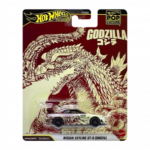 Машинка Premium Hot Wheels Nissan Godzilla Nissan Skyline GT-R (BNR34) Pop Culture 1:64 JHW90 White - Retromagaz