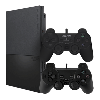 Набор Консоль Sony PlayStation 2 Slim SCPH-9xxx Chip Black Б/У  + Геймпад Проводной DualShock 2 SCPH-10010 - Retromagaz